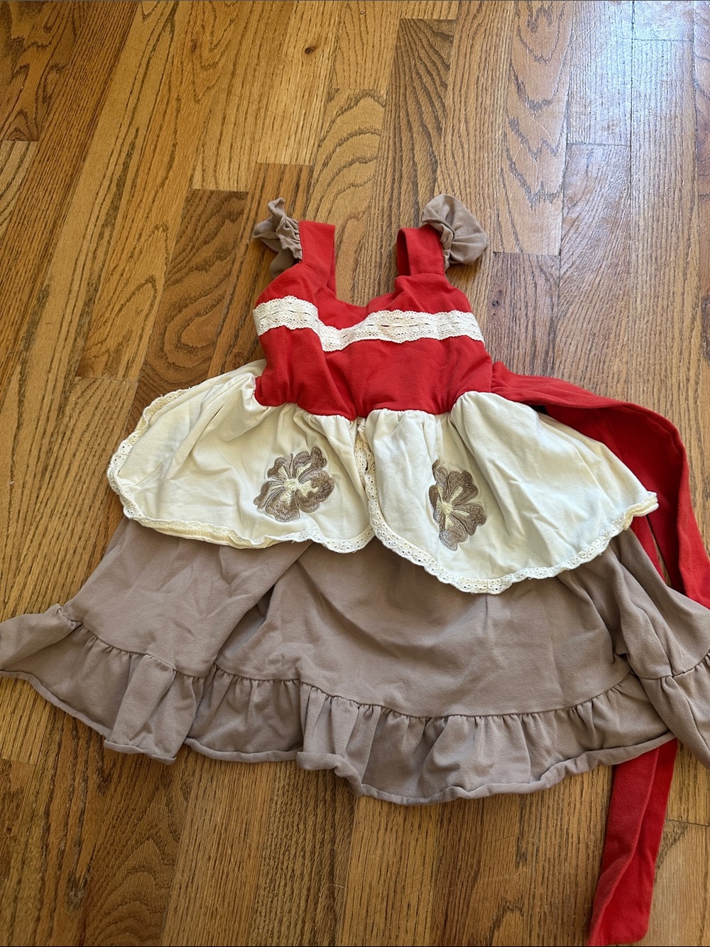 Red and Cream Peasant-Style Kids Costume Dress